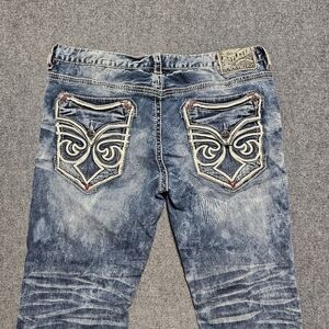 Affliction Ace Black Premium Slim Straight Jeans Mens Denim 36x33 Acid Wash